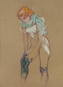@Musée Toulouse-Lautrec – Femme qui tire son bas – 1894 – Huile sur carton – mTL 177